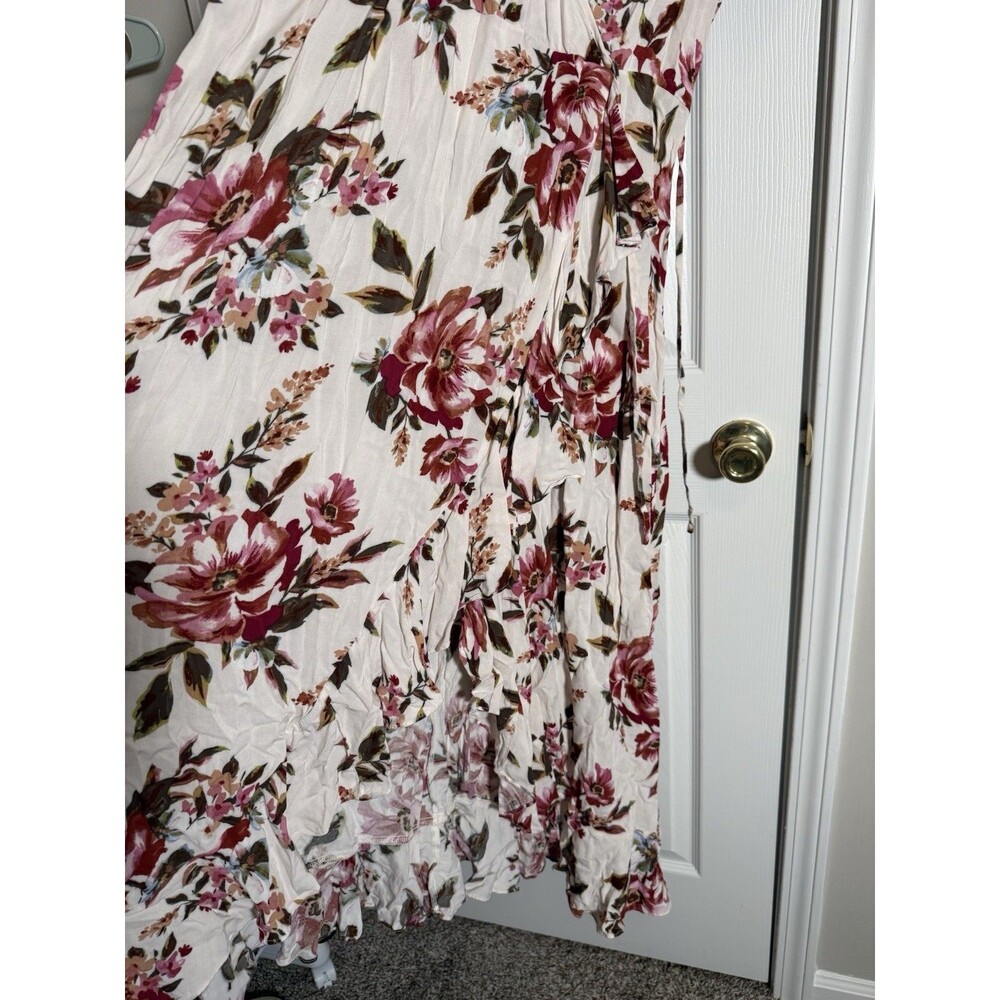 Xhilaration XXL Ivory Floral Maxi Dress Boho Cottagecore Short Sleeve - Picture 2 of 12